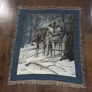 Persis Clayton Weirs Decorative  Tapestry Throw Blanket Timberwolves Wolf Snow